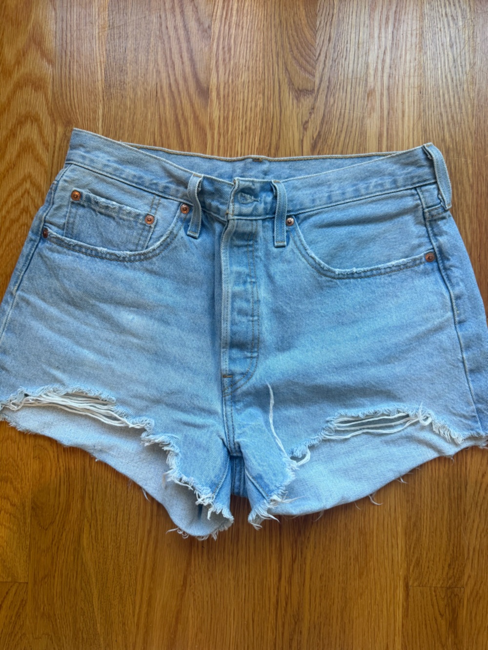Levi's Light Blue Distressed High-Waist Jean Shorts